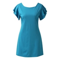 Haljina u Aaiaymet Boho za žene Žene Ljetni modni casual okrugli vrat Čvrsta boja sunčane haljine žene