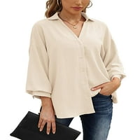 Nizine žene Elegantne gumb dolje majica Solid Boja vrhovi labavi fit casual bluza laterne rukave rever
