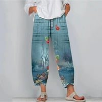 Jacenvly linenske hlače Žene čišćenje široke hlače za noge Dugi džepni štandovi za viskopče za žene