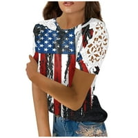 Američka zastava Štampanje čipke za žene za žene okrugli vrat Majice s kratkim rukavima Labavi povremeni