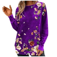 Vrhovi dugih rukava za žene okrugli vrat cvjetni ispisani casual pulover bluza labava majica za jesen