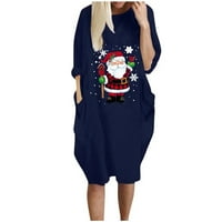 Ženska modna casual šivanja božićni rogovi Ispis haljine sa dugim rukavima