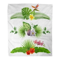 Flannel baca pokrivane zelene listove tropske granice iz lišća i cvijeća kokosova meka za kauč na krevet
