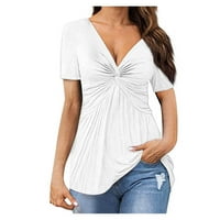 Qcmgmg Poslovne košulje za žene Ljeto Wrap V izrez kratki rukav Dame Tunic Tops Prednji prednji prednji