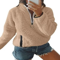 Ženske džepove sa zatvaračem na dugih rukava s dugim rukavima Plišani pulover Fleece Top