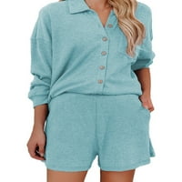 Paille Žene Solid Colore Loove Pajamas setovi ravne noge Početna Odjeća Loungewebroward Dugmes Fall