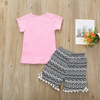 Ljeto print ružičasti majica kratkih rukava Geometrijski uzorak kugla kratke hlače Djevojka odjeća za