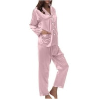 SHOMPORT PAJAMAS postavlja ženske dvije odjeće za spavanje dugih rukava saten meko dugme dolje Loungewear