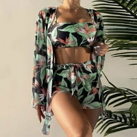 Žene kupaći kostimi Tummy Control High Waik Bikinis Bikini Set Pokrivač dugih rukava Push Up Plaža Nosite