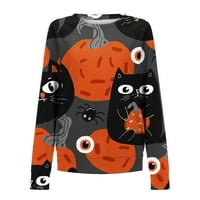 Floleo Halloween vrhovi haljina ženskog proljeća i jesenjih okruglica Halloween Print modni tanak džemper
