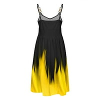 Clearsance Ljetne haljine za žensko mini bagere bez rukava A-line ispisano haljina žuta xl