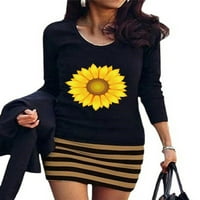Proljeće Žene Dugi rukav Haljina Slim prugasti mini haljine žute 2xL