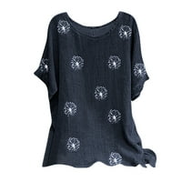 Žena Vintage Pamuk-Blend O-izrez kratki rukav cvjetni print Top T-majica Bluza
