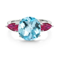 Sterling srebrni nebo plavi topaz i crveni stvorili rubin prsten za žene