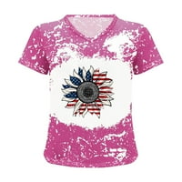 Dan nezavisnosti Ljeto Izbijeljene majice za žene Casual Tie Dye Ispis kratkih rukava V izrez Američka