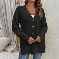 Symoid Womens džemper slojevi - labavi tamna boja šuplji sa gumbom Cardigana prorez džemper crna s