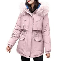 Odeerbi zimski kaputi za žene Zimske zadebljanje i baršunaste začud začuje topli kaput sa šeširom ružičastom