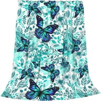 -Dožete plavo cvjetno sa leptirima pokrivač ugodno meko bacanje pokrivača za kauč na razvlačenje za