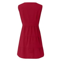 Sjajne ljetne haljine za žene bez rukava od punog seksi mini a-line V-izrez za odmor s V-izrezom crvena