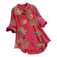 Chueoow ženske vrhove O-izrez casual cvjetni print dugih rukava s dugim rukavima labava majica vrhunske