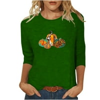 Ženska modna slatka pulover posada za rubu za vrat lagana vrhova puckena tiskane majice zelene s