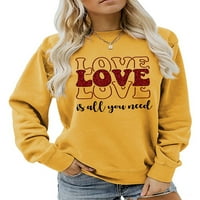 REJLUN Ženska pulover pisma Ispis dukserice Crew Crt Majica Casual Jumper Tops Basic Radne dukseve Yellow