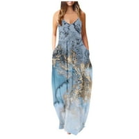 Cuoff ženska haljina Ženska ljetna casual modni ispisani džep bez rukava bez plaže bez plaže plave s