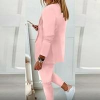Ženska elegantna jakna Slim Fit Formalni uredski radni kaput za hlače kaput set ružičasta
