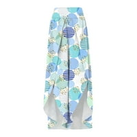 Ženski visoki struk Split bedri široke noge Capri hlače cvjetne tiskane elastične strugove pantalone