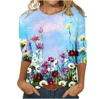 HVYeš majice za žensko kolo rukave Top majica Ženska cvjetna print Okrugli vrat Ležerne prilike Three