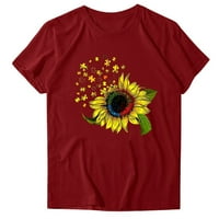 Lovskoo majice kratkih rukava za žene Trendi ljetni vrhovi cvjetni tiskani okrugli vrat T-majice Bluza