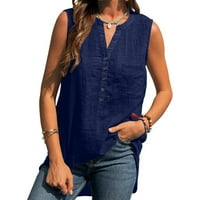 Žene vrhovi Žene bez rukava Camisole Fashic Graphic Prints Ljeto Henley majice Tunic Tee Plava L