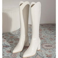 Honeeladyy ženska modna srednja peta Chunky Heel koljena High Slouchy šiljasti nožni patentni patentni