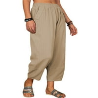 Ženske ležerne pantalone s elastičnim strukom, labavim džepovima Pamuk i posteljina od pune boje ljetna