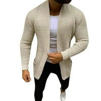 SNGXGN muški dugi kapuljač s kapuljačom od polovine džemperi kabeli pleteni muški džemperi, bijeli,