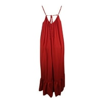 Spaghetti remenske haljine casual labavo solidne boje V-izrez bez rukava bez rukava ljetne duge haljine za žene crvene l