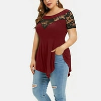 Gotyou T majice za žene plus veličine Žene Solidna cvjetna čipka asimetrična tri tromjesečje bluza crvena