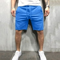 Mužjak casual srednje strukske kratke hlače Solid Splice džepov za crtanje koljena kratke hlače plavi