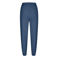 Plus veličine posteljine hlače za žene ljeto labavi džepovi, elastični struk, casual pantalone u boji do 65% popusta