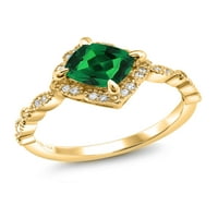 Gem Stone King 18k žuti pozlaćeni srebrni zeleni nano smaragdni i moissitni solitaire prsten za žene