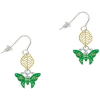 Delight nakit silvertni lipe zeleni leptir sa vapnim zelenim kristalima Goldtone listom francuske naušnice
