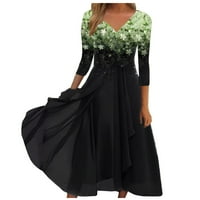 Clearmanske ljetne haljine za žensko rukav A-line srednje dužine modni ispisani s V-izrez Haljina zelena