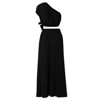 Ženske haljine bez rukava bez rukava, ležerna sa puna linijska ljetna haljina s jednom ramenom crnom xl