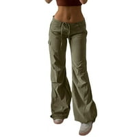 Ženske modne modne sportske hlače sa niskim stručnim ležeći džep ravno radne duge hlače vojska zelena