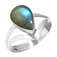 Sterling srebrni prsten za žene - tinejdžeri sivi prirodni labradoritetni dragulj Srebrni prsten novembarskog