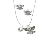 DELIGHT nakit silvertone Mala brava za srce sa srebrnim tonom staratelja Angel Charm ogrlica i naušnice