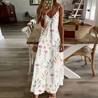Žene Maxi Sundress Spaghetti remen V Vrat za žene za žene Cvjetni print Summer Casual Comfy duga haljina