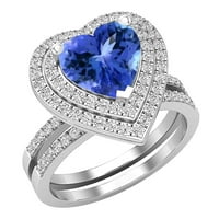 DazzlingRock kolekcija Heart Tanzanite i okrugli bijeli dijamant Double Halo Angažman prsten za žene
