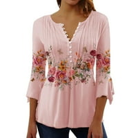 Košulje s gumbom za žene dolje Dressy Ležerne prilike cvjetne bluze Flare rukave rukave ružičaste L