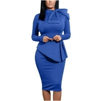 Ženske oblače ljetne modne nepravilne okrugle vrat dugih rukava ruffles hip wrap haljina xl plava